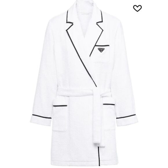 NWT Prada Triangle Logo White with Black Trim Unisex Robe Size XS - Picture 2 of 8